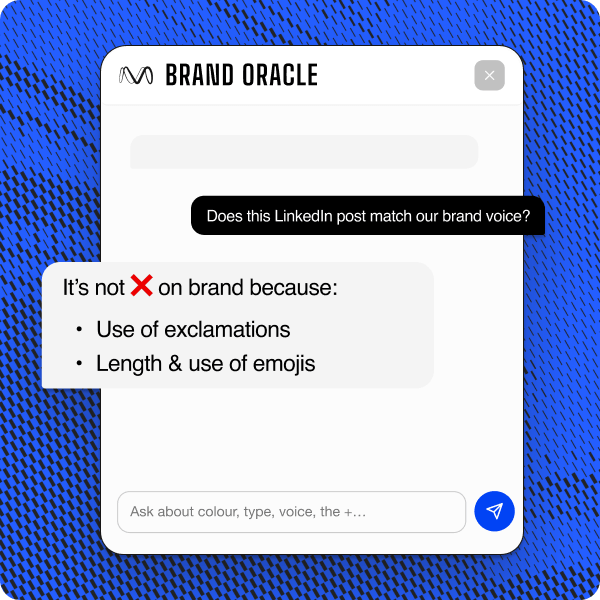 Brand Oracle chat checking whether a LinkedIn post matches the brand voice